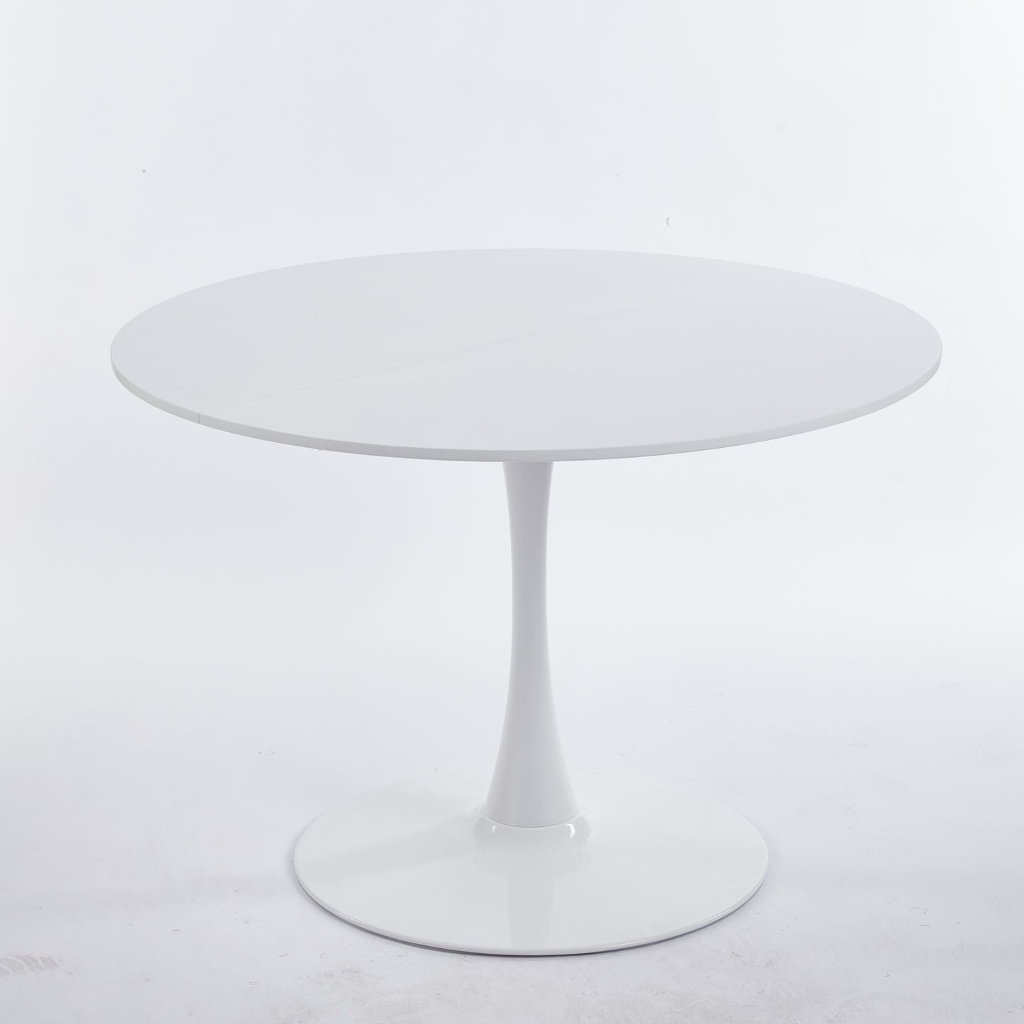 42.1  White Color Top Tulip Table, Mid-century Dining Table For 4-6 People - Round MDF Table Top  The Tabletop Consists Of Two Panels   Pedestal Dining Table, End Table & Leisure Coffee Table