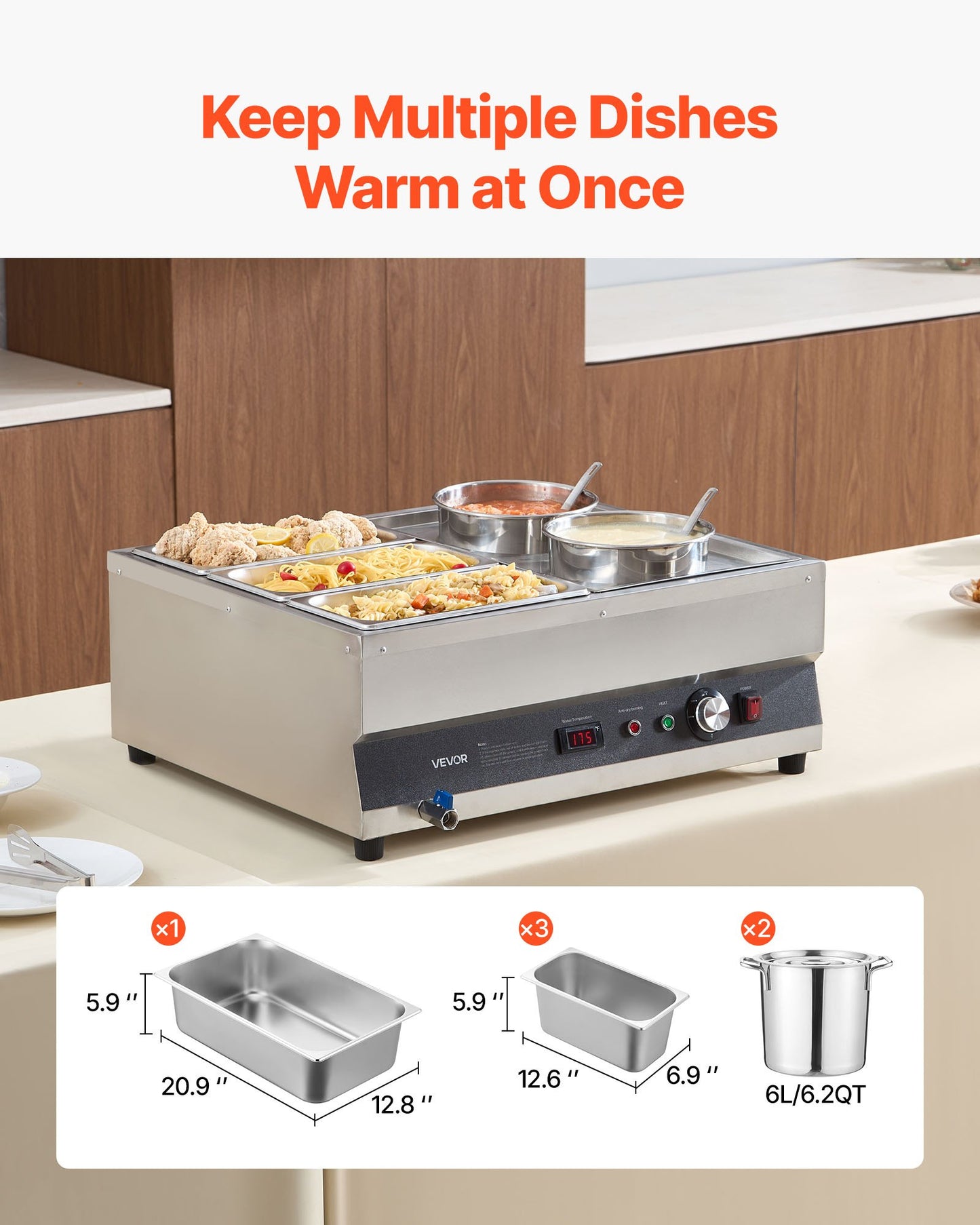 Commercial Soup Warmer Soup Station With 2-Pot & 3-Pan Soup Kettle Warmer