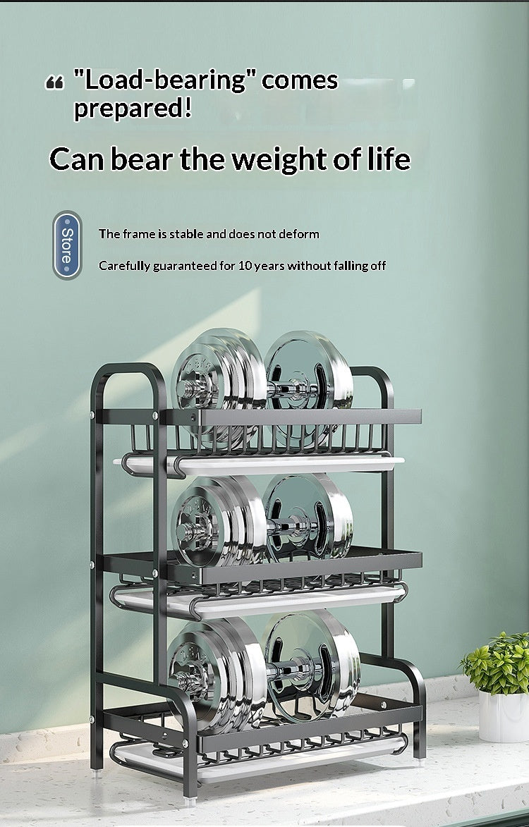 Self-pickup Only- Three Layers Of Black Kitchen Shelf, Dish Rack, Bowl And Plate Storage Rack, Draining Rack, Household Multi-functional Bowl And Chopsticks Storage Shelf--Color  Black