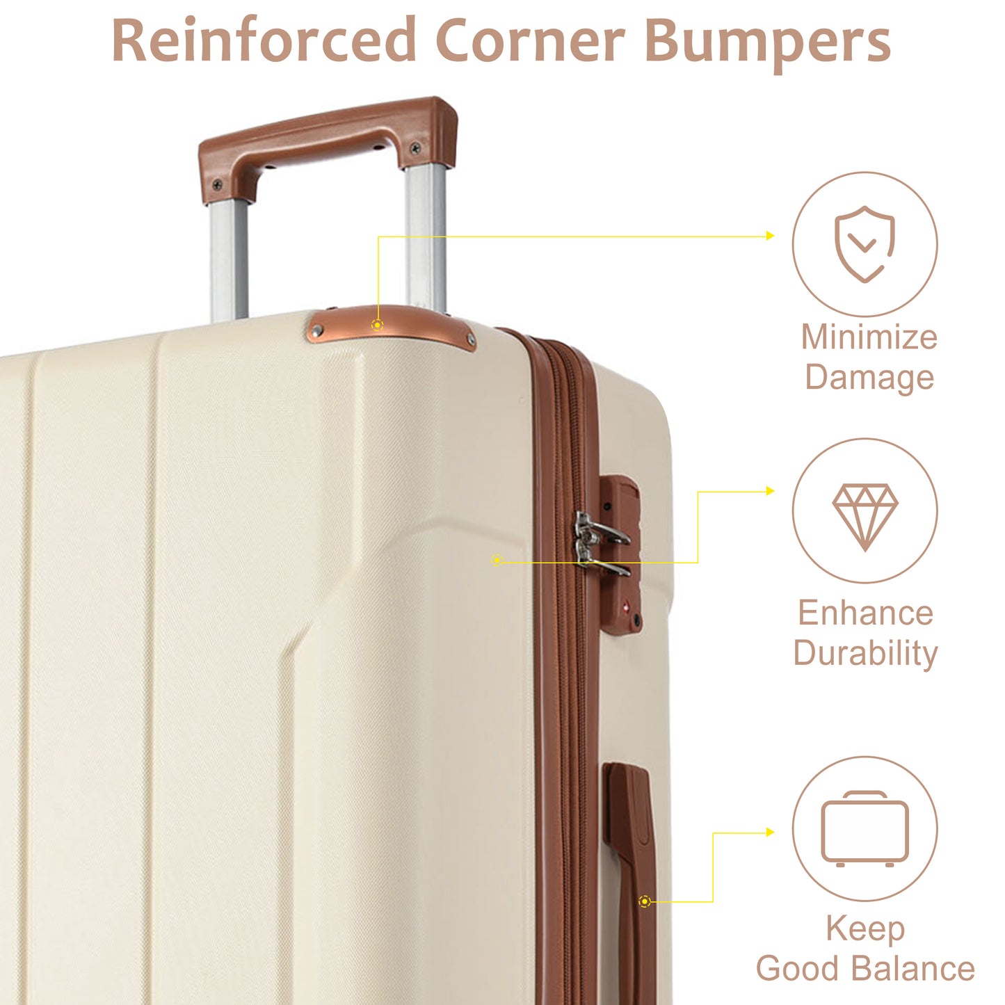 Hardshell Luggage, Lightweight Durable ABS Suitcases With Double Wheels, Expandable 28-inch Checked Luggage 28 White Brown