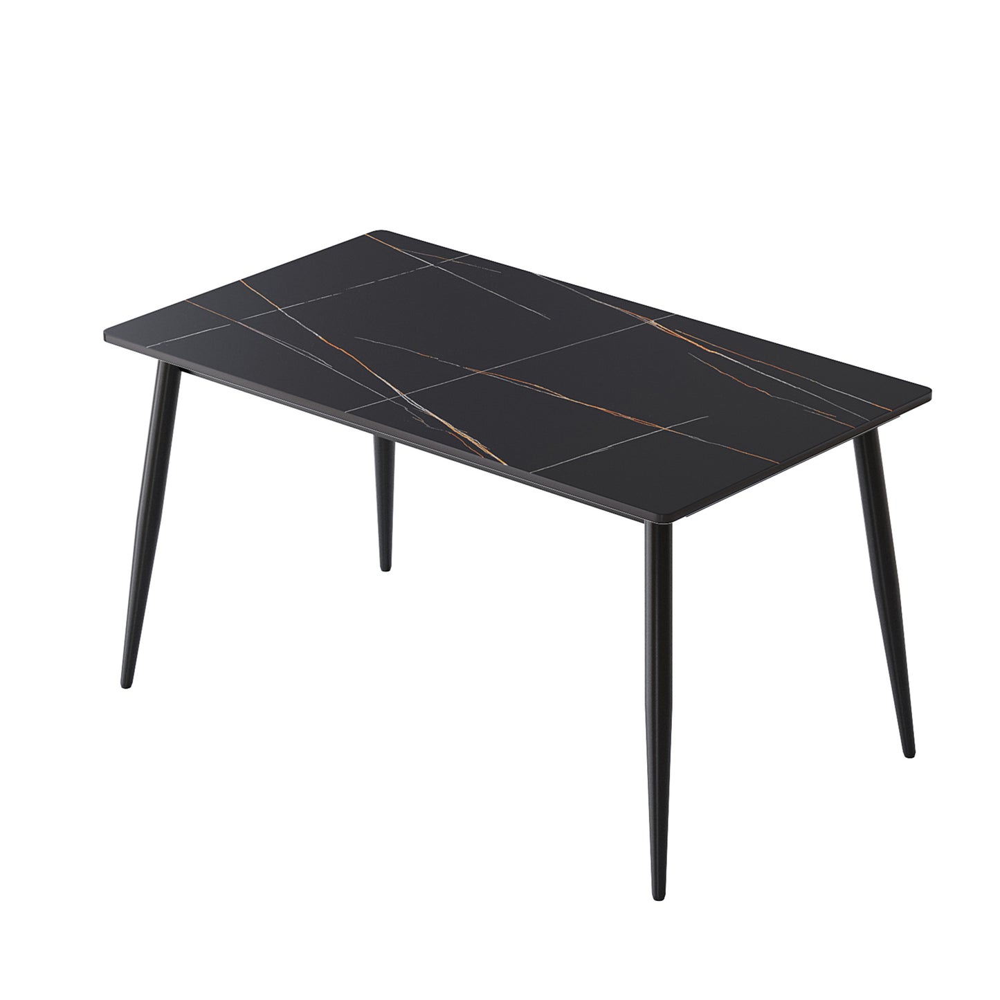 55.12  Modern Artificial Stone Black Straight Edge Black Metal Leg Dining Table-Can Accommodate 6 People Dining Table Only