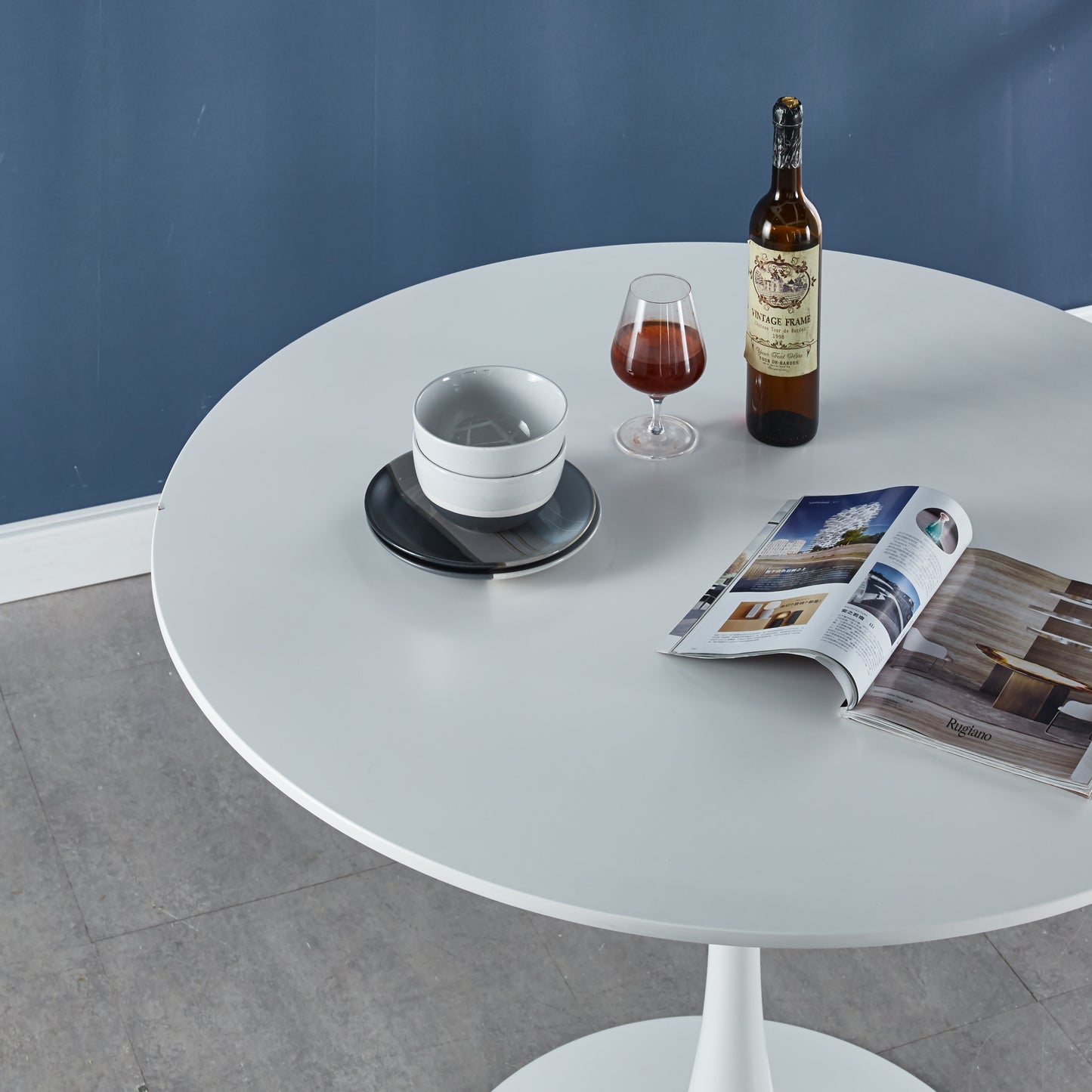 42.1 White COLOR TOP Tulip Table Mid-century Dining Table For 4-6 People With Round Mdf Table Top, Pedestal Dining Table, End Table Leisure Coffee Table