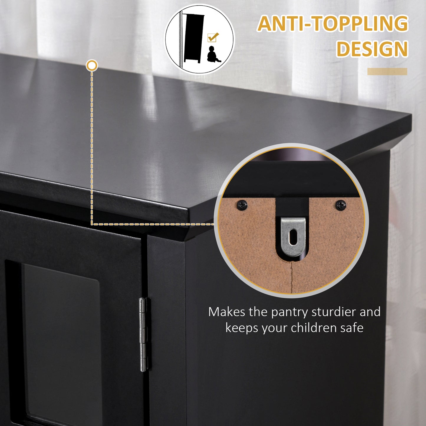Elegant Buffet With Hutch, Kitchen Pantry Storage Cabinet With Framed Glass Door Drawer And Microwave Space, Black