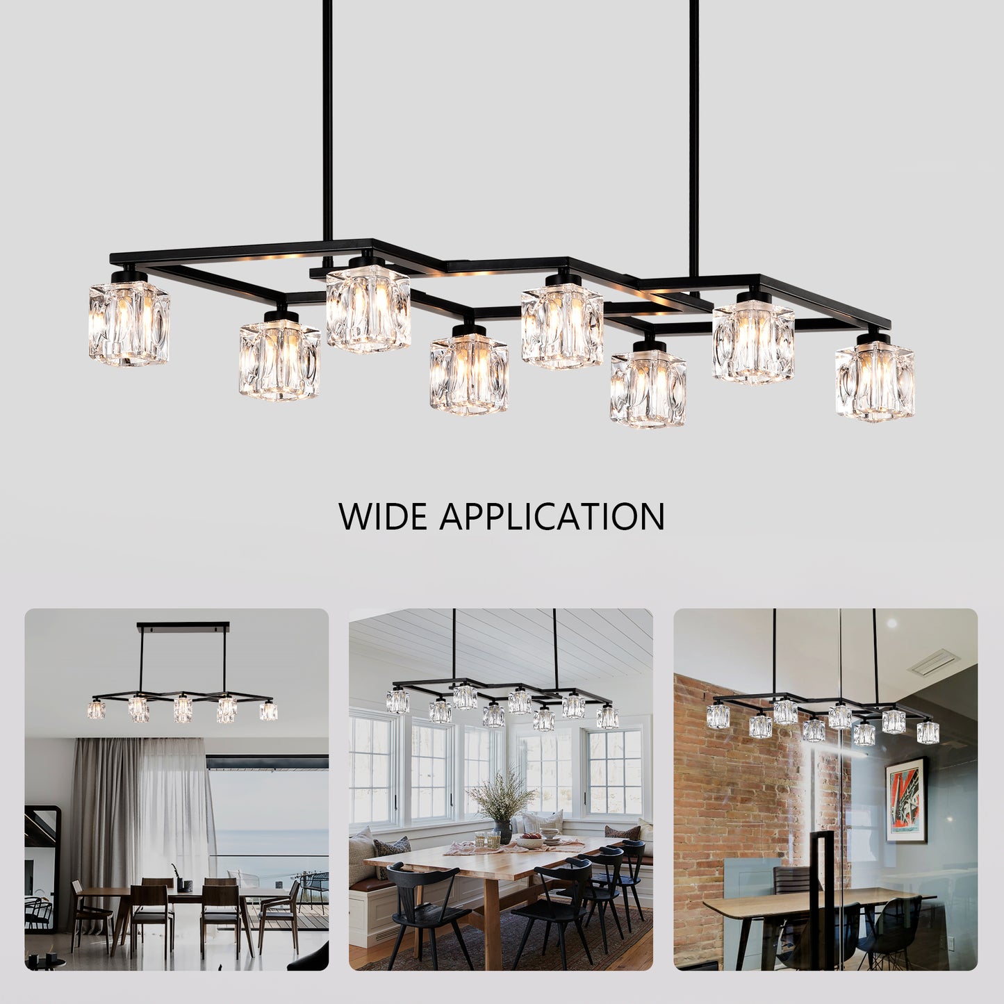 Matte Black Crystal Chandelier For Dining Room, 8-Light Kitchen Chandelier Light Fixture Modern Metal Industrial Chandeliers For Farmhouse Entryway Living Room