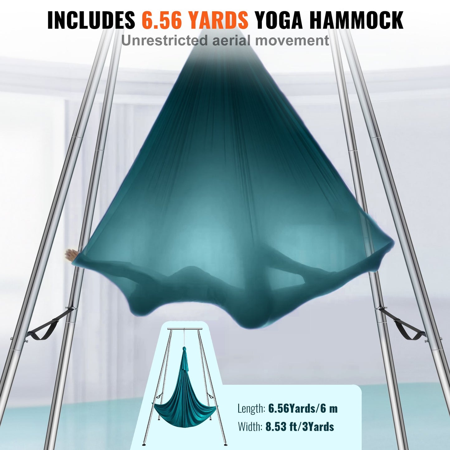 Aerial Yoga Frame & Yoga Hammock, 9.67 Ft Height Professional Yoga Swing Stand Comes With 6.6 Yards Aerial Hammock, Max 551.15 Lbs Load Capacity Yoga Rig For Indoor Outdoor Aerial Yoga, Green