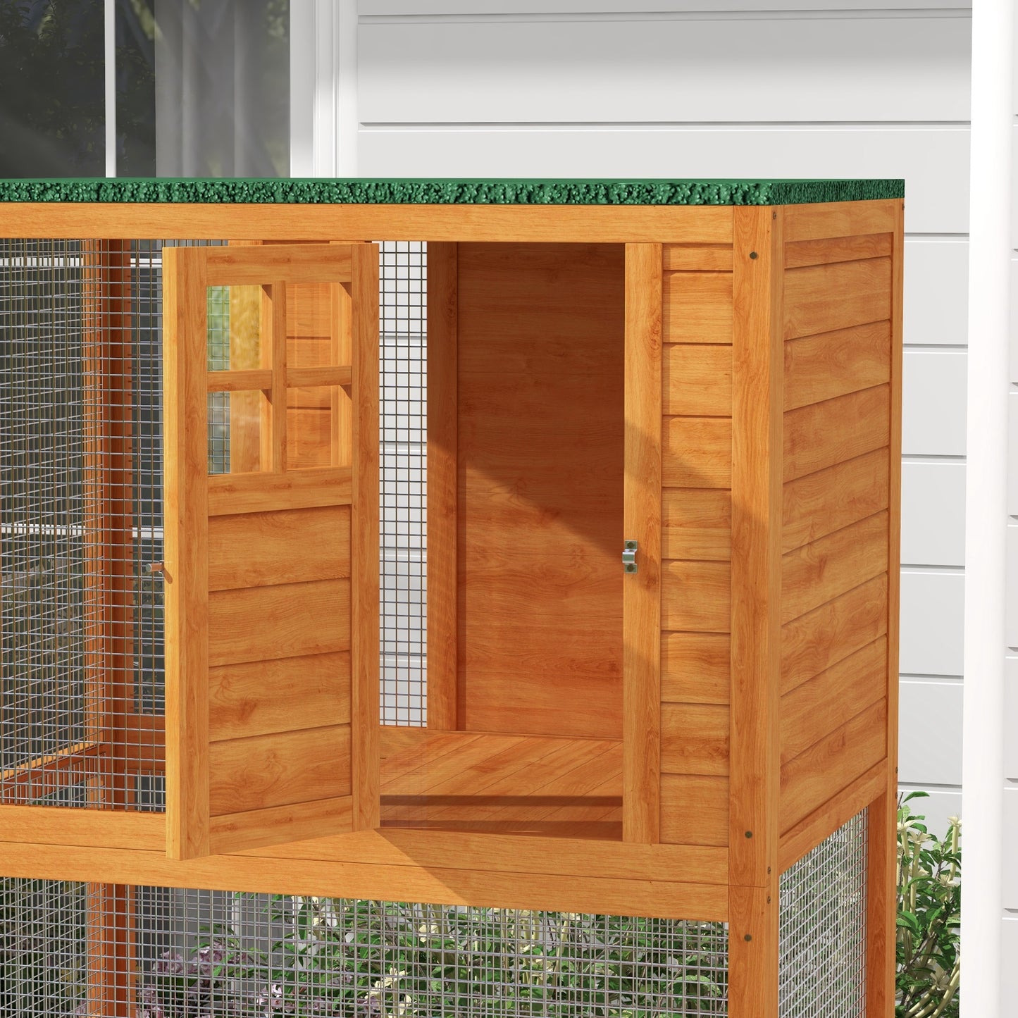 74" Wooden Outdoor Cat House Catio Outdoor Cat Enclosure, Orange