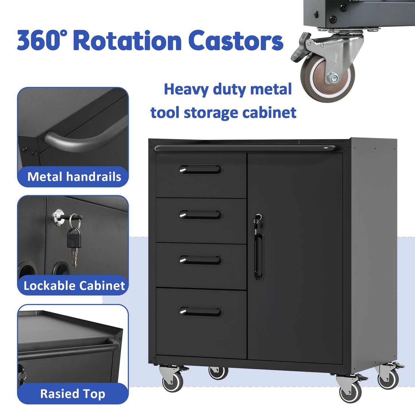 Sturdy Metal Tool Storage Cabinet With Wheels - Tool Storage Cabinet For Garage, Office, And Home Organizer Solutions, Black Gray
