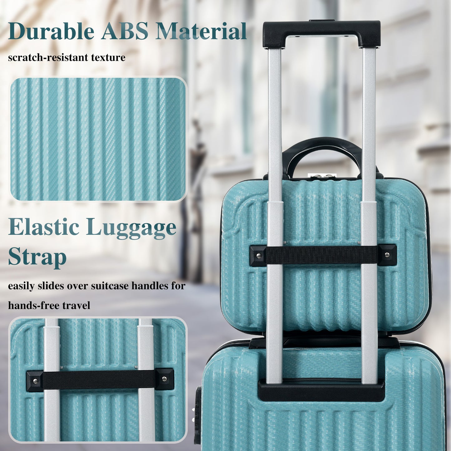 6-Piece Luggage Set, Durable Hardshell ABS Suitcase With Spinner Wheels, TSA Lock, Side Hooks, Lightweight Carry-On & Checked Luggage