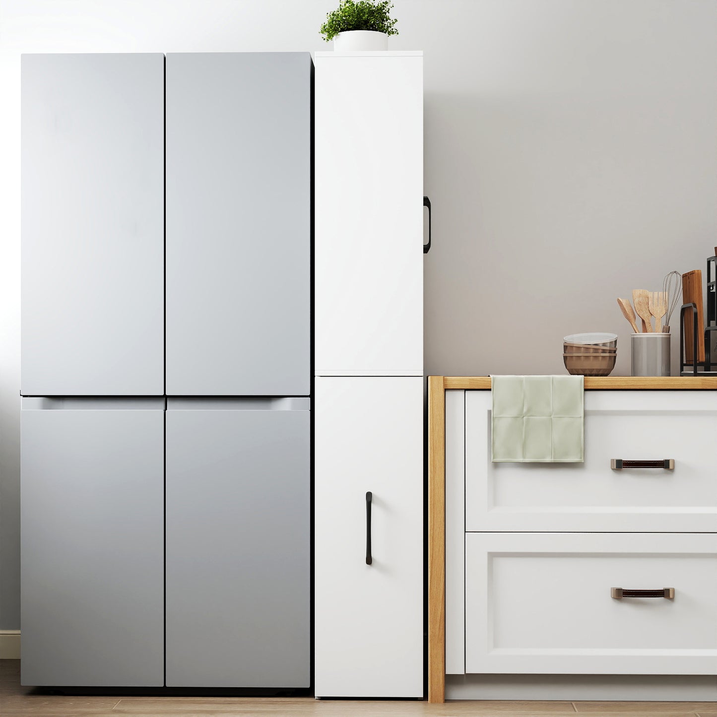 70.87 H Display Storage  Cabinet , 4 Tier Multi-functional Pull-out Multi-tier Storage Shelf & 2 Glass Doors, Modern Wooden  Kitchen Pantry Cabinet For Living Room Or Kitchen And Dinning Room