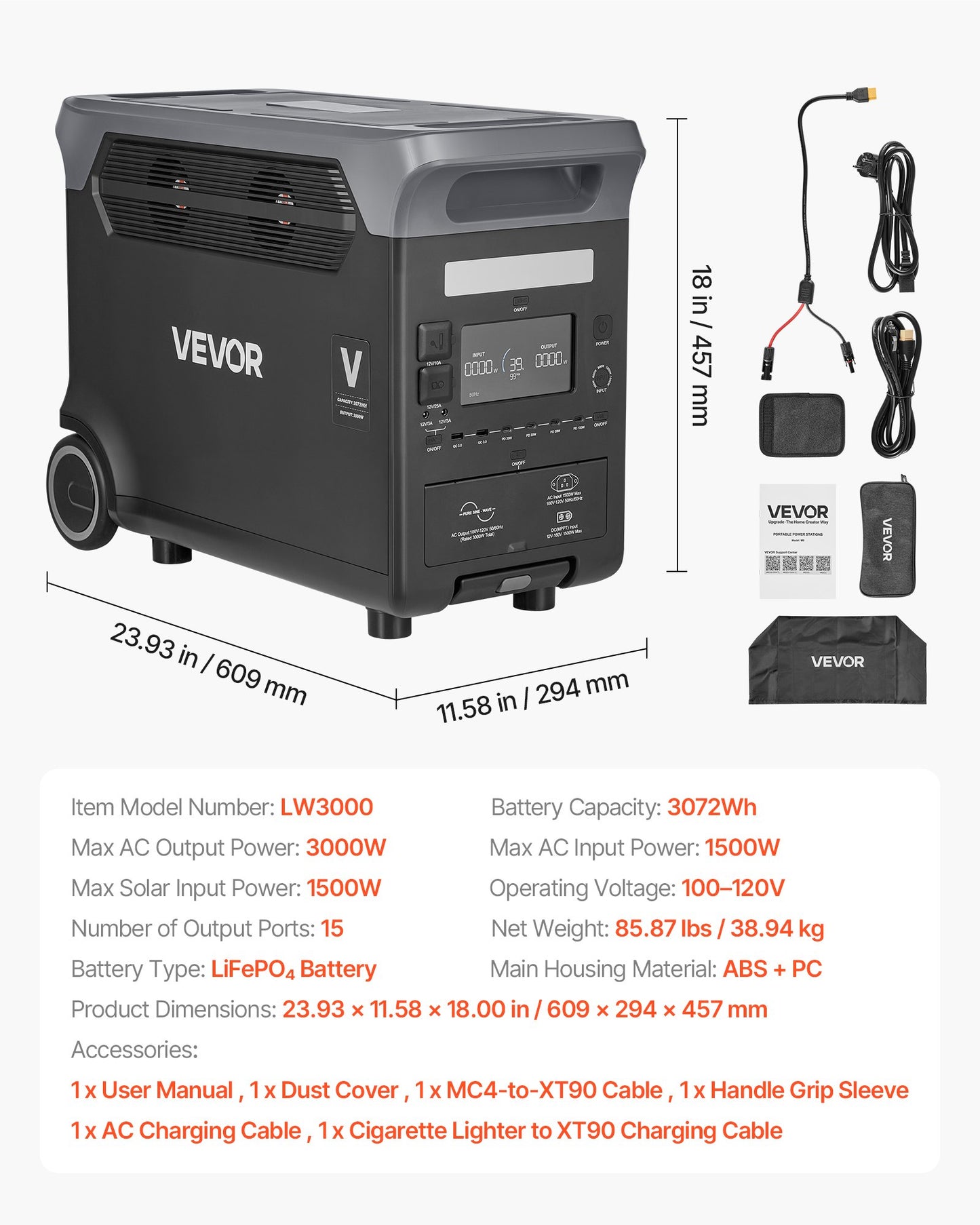 Portable Power Station, 3000W Solar Generator Power Station, 3072Wh LiFePO4 Battery Backup With 15 Output Ports For For Home Emergency, Outdoor Camping, RV Travel (Solar Panel NOT Included)
