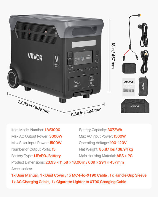 Portable Power Station, 3000W Solar Generator Power Station, 3072Wh LiFePO4 Battery Backup With 15 Output Ports For For Home Emergency, Outdoor Camping, RV Travel (Solar Panel NOT Included)