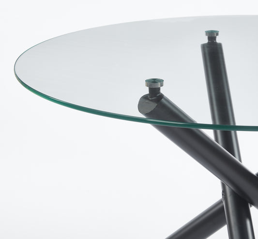 Black Dining Table With Metal Leg And Glass,Modern Space Saving Kitchen Table For Living Room,110X110X75CM