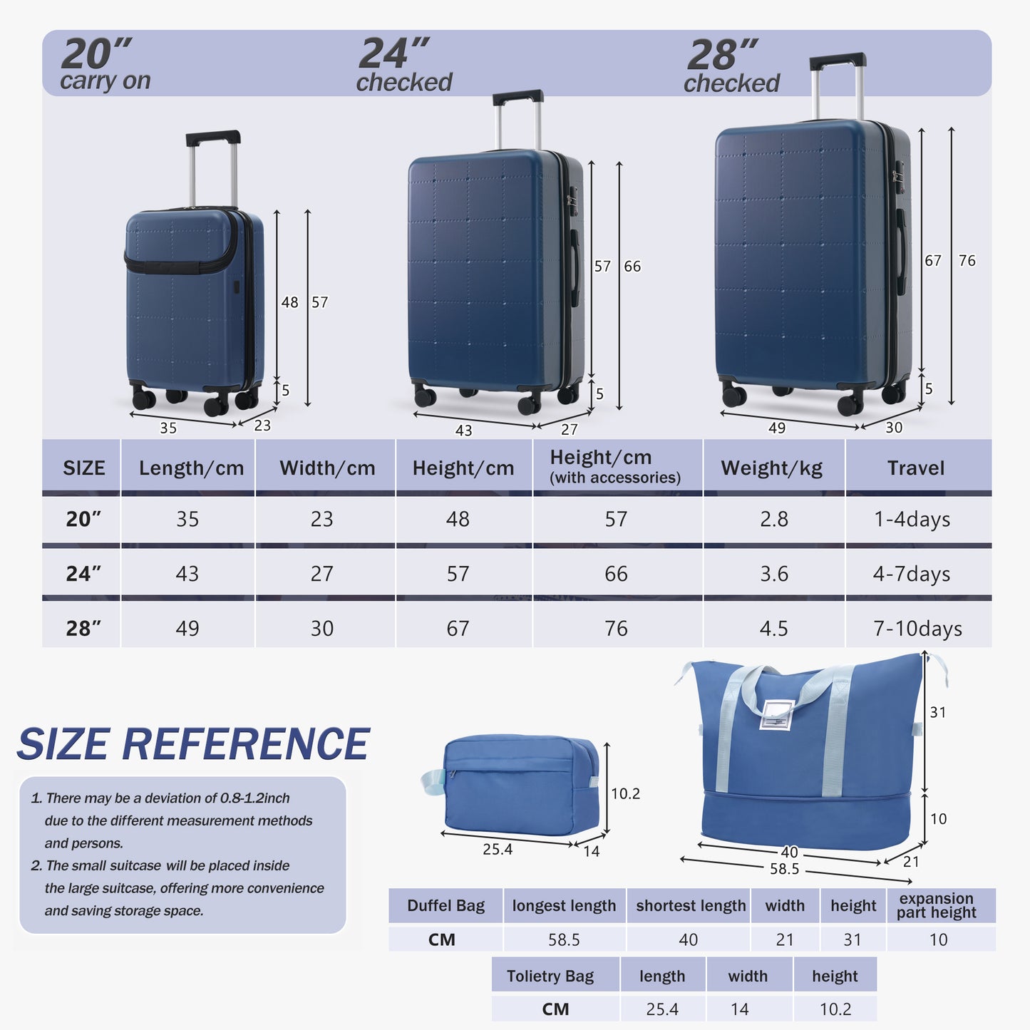 Hardside Luggage Set 5 Piece With Bags,20IN Half-opening Carry On Luggage With USB Port, Expandable 24IN 28IN Luggage With Double Spinner Wheels TSA Lock