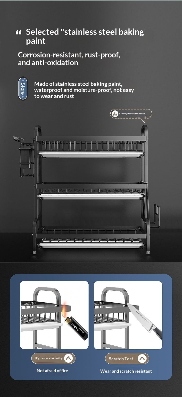 Self-pickup Only- Three Layers Of Black Kitchen Shelf, Dish Rack, Bowl And Plate Storage Rack, Draining Rack, Household Multi-functional Bowl And Chopsticks Storage Shelf--Color  Black