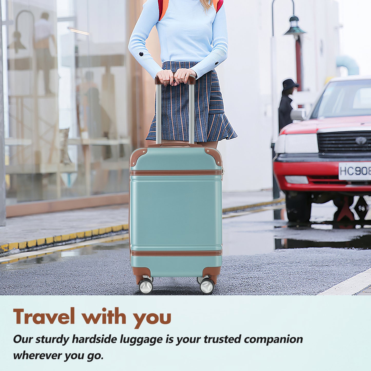 Hardshell Luggage Sets With Bags Lightweight Suitcase Double Spinner Wheels With TSA Lock ,Single Vintage Luggage 28 IN,Green