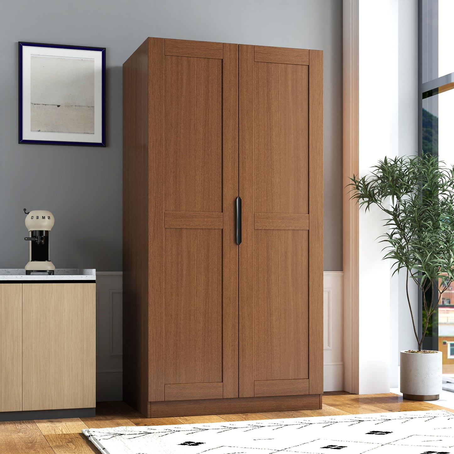 62.99in Kitchen Pantry Cabinet, Walnut  Freestanding Buffet Cupboards Sideboard With Doors &  Shelves, Kitchen Pantry Storage Cabinet For Kitchen, Living Room And Dinning Room