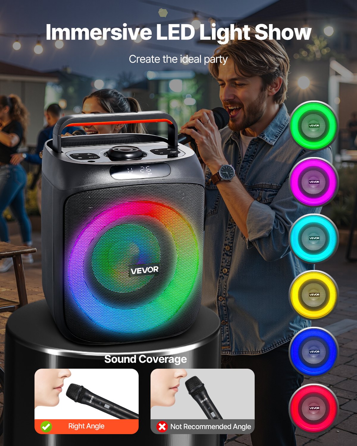 Karaoke Machine For Adults 30W 6.5 In Portable Bluetooth Speaker 2 Wireless Mic