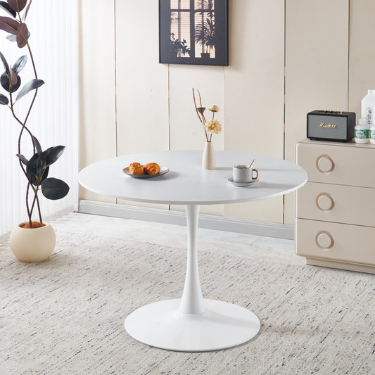 42.1  White Color Top Tulip Table, Mid-century Dining Table For 4-6 People - Round MDF Table Top  The Tabletop Consists Of Two Panels   Pedestal Dining Table, End Table & Leisure Coffee Table