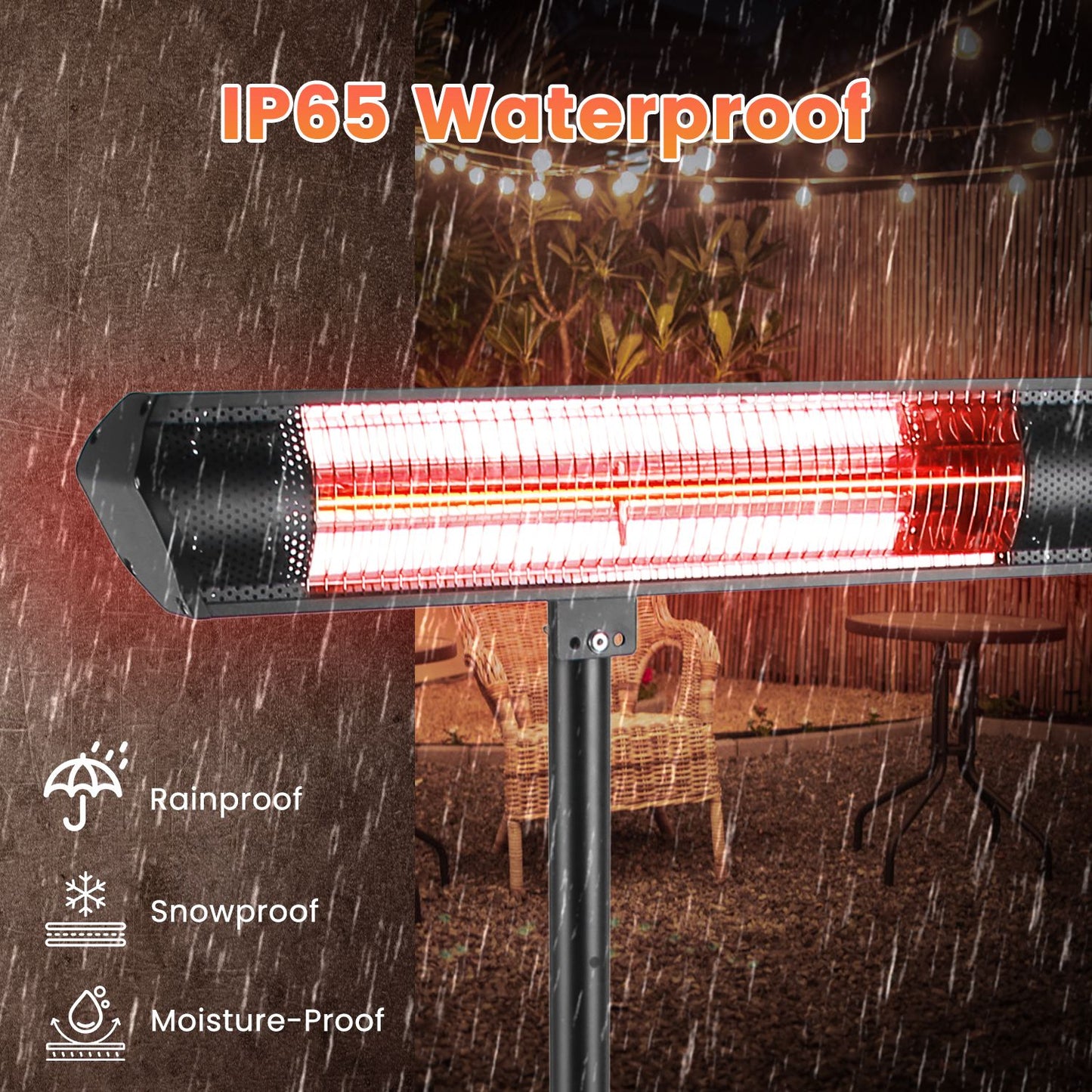 1500W Infrared Heater With Stand Electric Outdoor Patio Heater IP65 Waterproof Tripod Wall Mount With 2 Remotes 3 Heating Levels For Home Restaurant Yard Office Garage