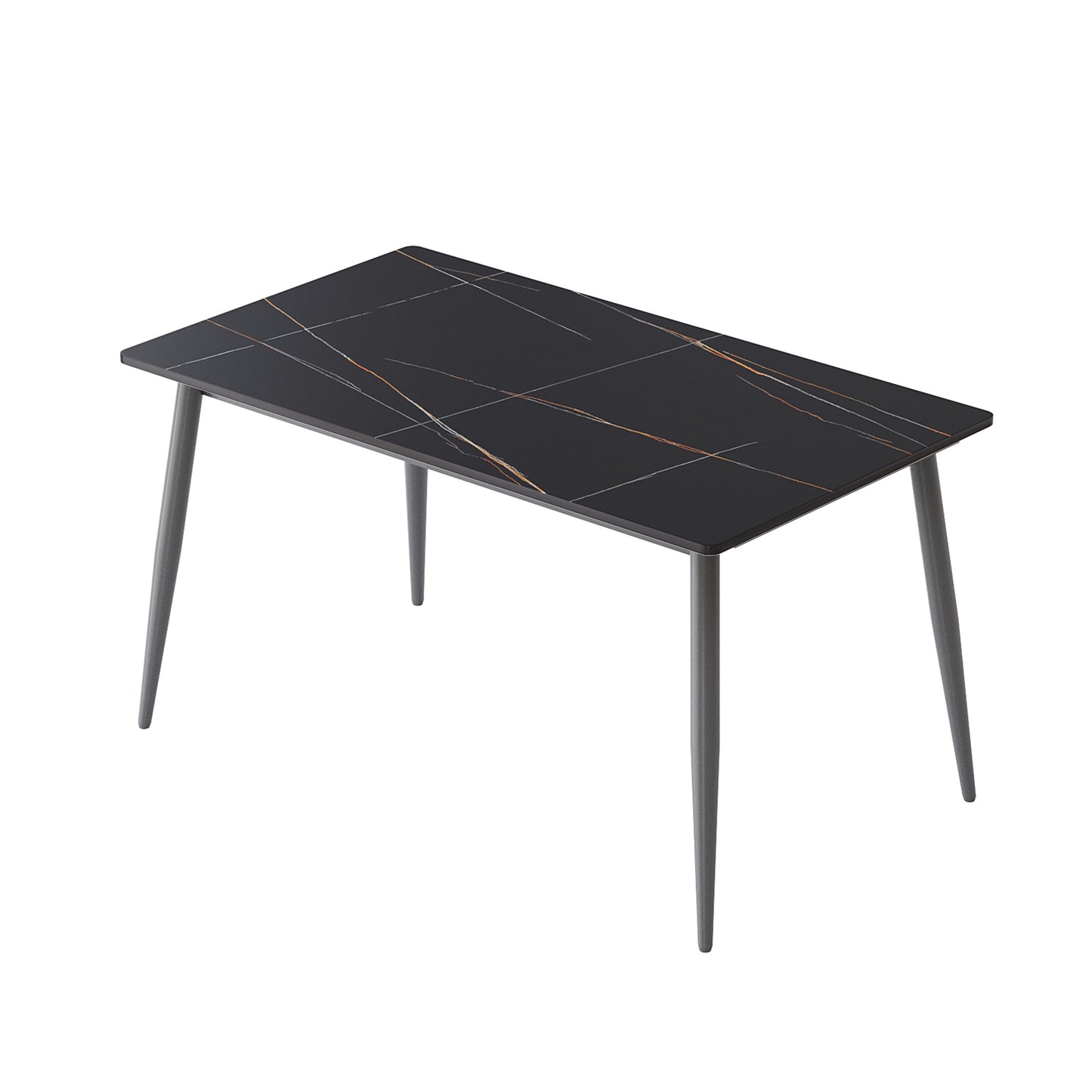 55.12  Modern Artificial Stone Black Straight Edge Dark Grey Metal Leg Dining Table-Can Accommodate 6 People Dining Table Only