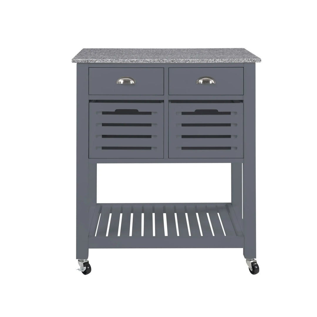Mobile Rolling Kitchen Island Trolley Serving Cart With Underneath Drawer & Slide-Out Wire Storage Basket