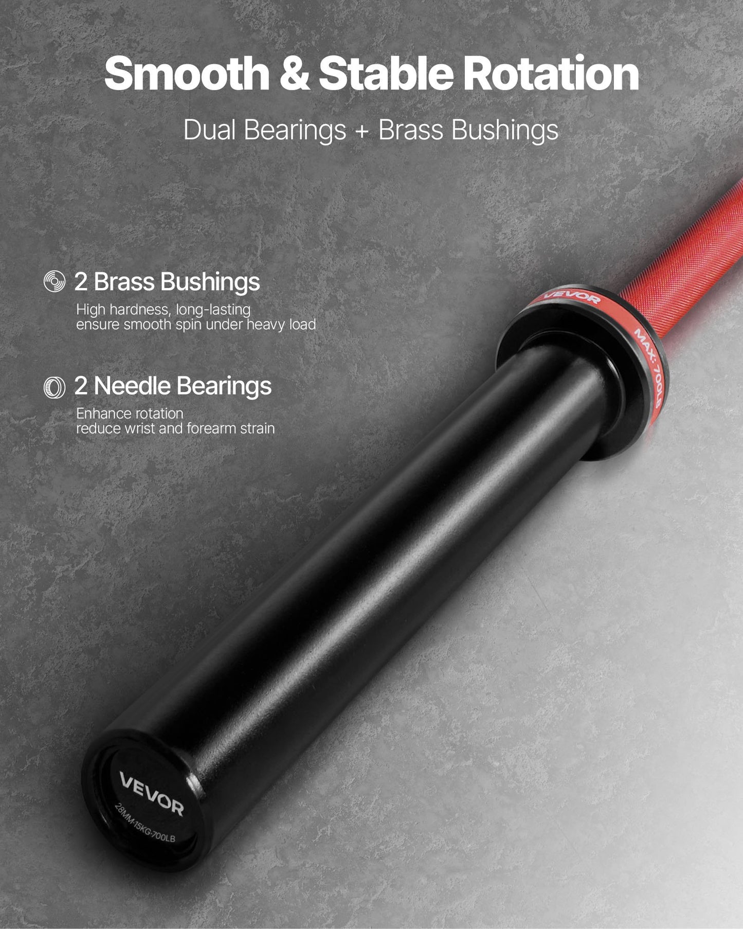 6FT Barbell Bar, Fits 2-Inch Weight Plates, Barbell Bar With Knurled Grip For Strength Training, Weightlifting, Squat, Deadlift, Bench Press, Curl, Overhead Press, 700lbs/317kg Capacity