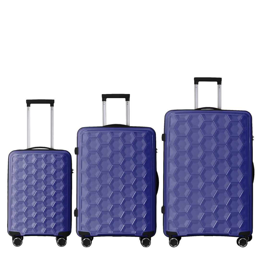 3-Piece Luggage Set Travel Lightweight Suitcases With Rolling Wheels, TSA Lock & Moulded Corner, Carry On Luggages For Business, Trip, 20-24-28, Navy Blue