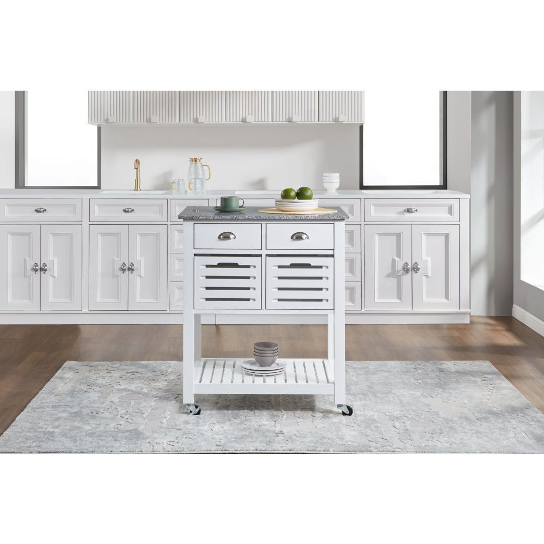 Mobile Rolling Kitchen Island Trolley Serving Cart With Underneath Drawer & Slide-Out Wire Storage Basket