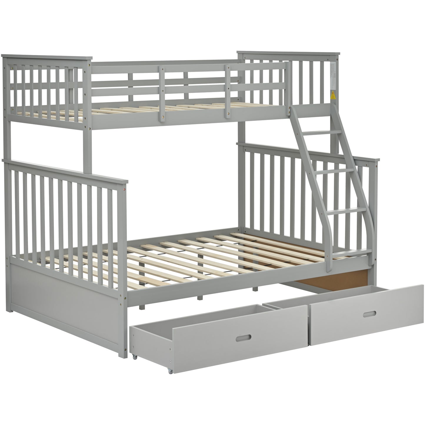 Twin Over Full Bunk Bed With Storage Drawers, Wooden Bunk Bed With Ladder And Safety Guard Rails -Gray