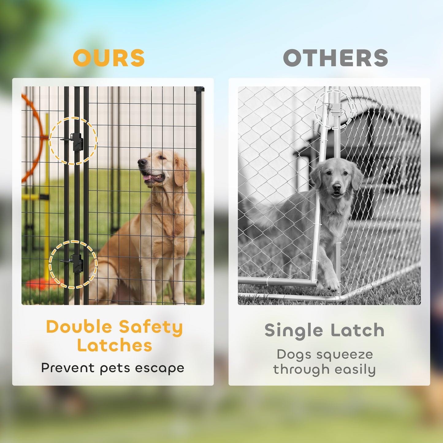 9.8' x 9.8' x 6' Outdoor Dog Kennel, Dog Kennel Outside Run with 360° Rotating Bowls, Waterproof & UV Resistant Cover