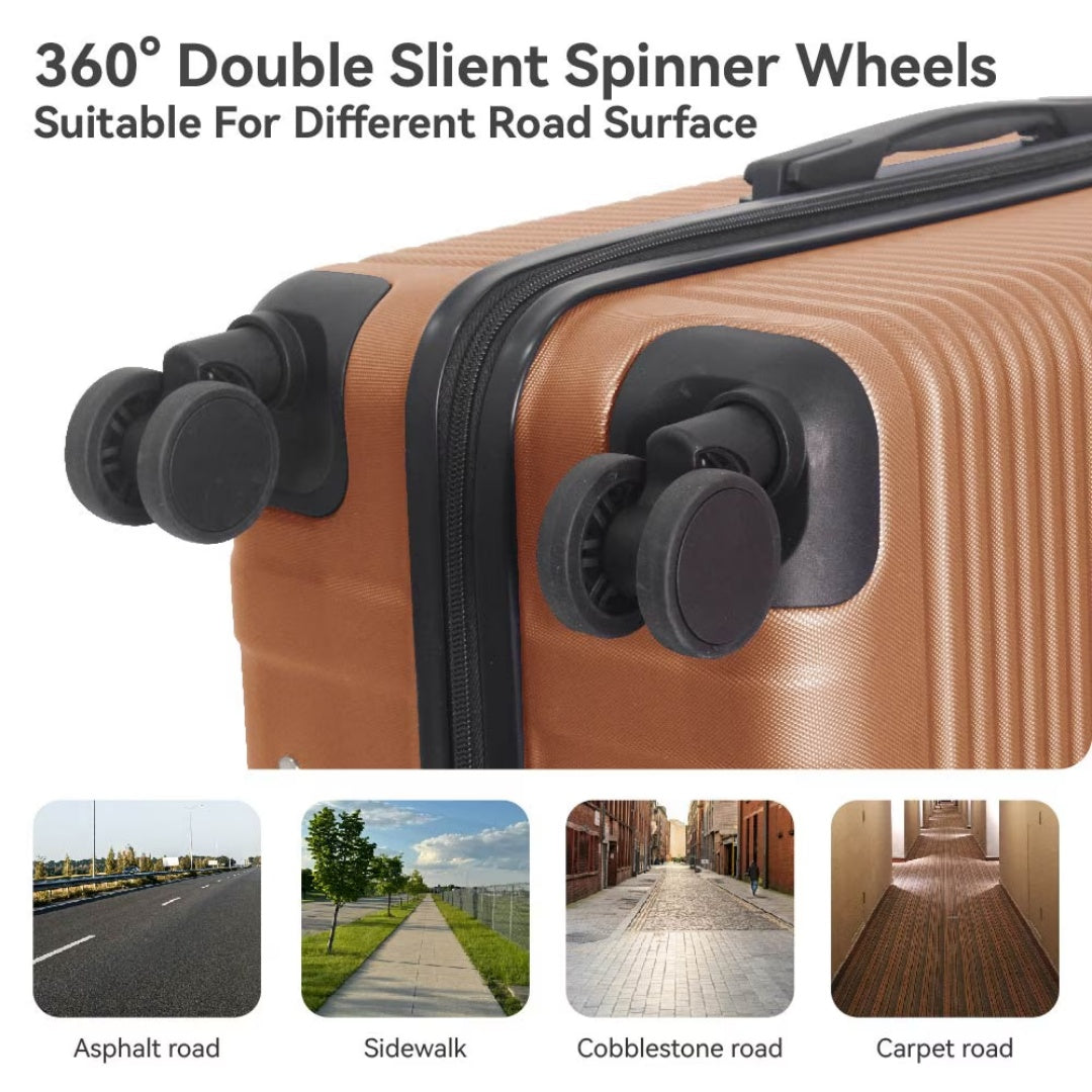 Luggage Sets ABS Hardshell 3pcs Luggage, Lightweight Durable Suitcase Sets Spinner Wheels Suitcase With TSA Lock 20''24''28'' Available Brown