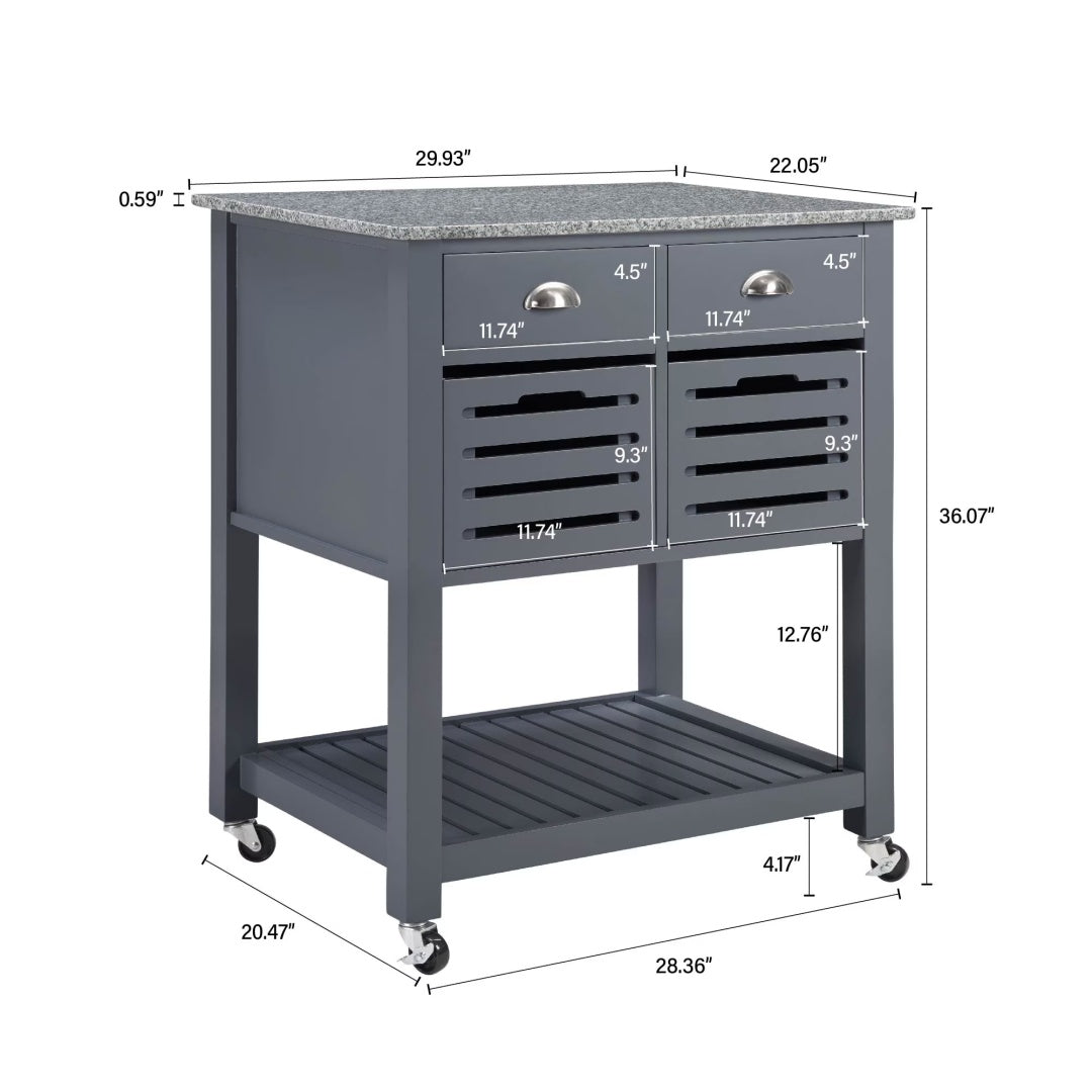 Mobile Rolling Kitchen Island Trolley Serving Cart With Underneath Drawer & Slide-Out Wire Storage Basket