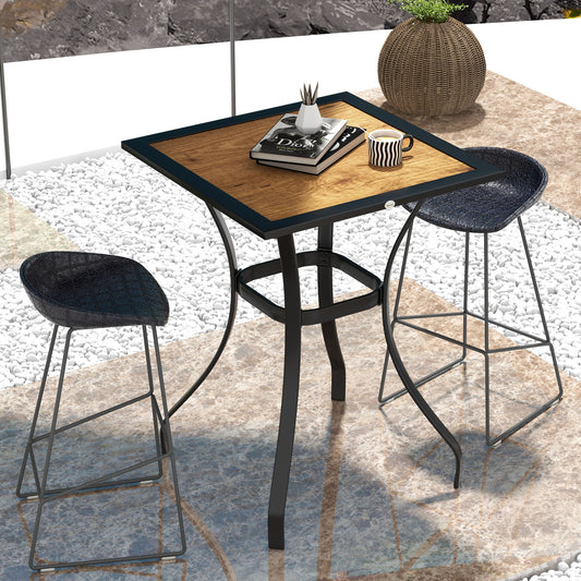 28" Outdoor Dining Table, Faux Wood Patio Furniture, Square Wood-Like Garden Table with Water Safe Design, Brown