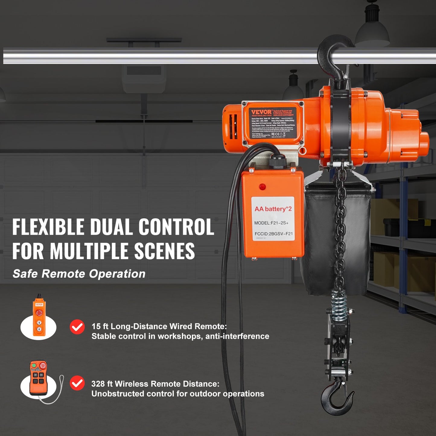 Electric Chain Hoist Single Phase Crane Hoist 2200 Lbs Load 20 Ft Lifting