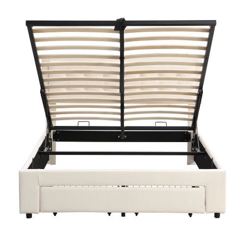 Upholstered Bed,Double Bed-4ft6135X190cm, Velvet Fabric, Double Bed, Large Storage Space,With Slats And Headboard,Without Mattress,Cream