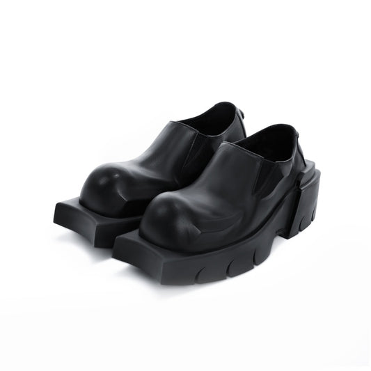 Round Head Derby Platform Shoes Devil Horn Cowhide Leather Low Top