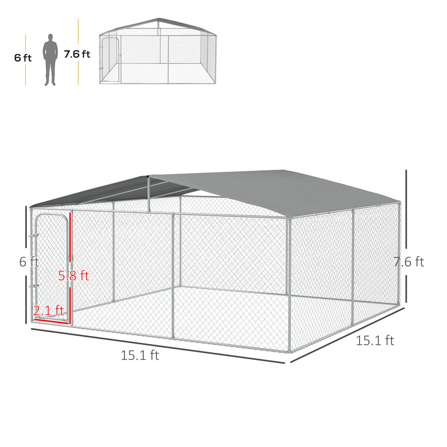 15x15 Dog Kennel with Cover, Secure Outdoor Dog Fence, Galvanized Steel Frame for Backyard, Green