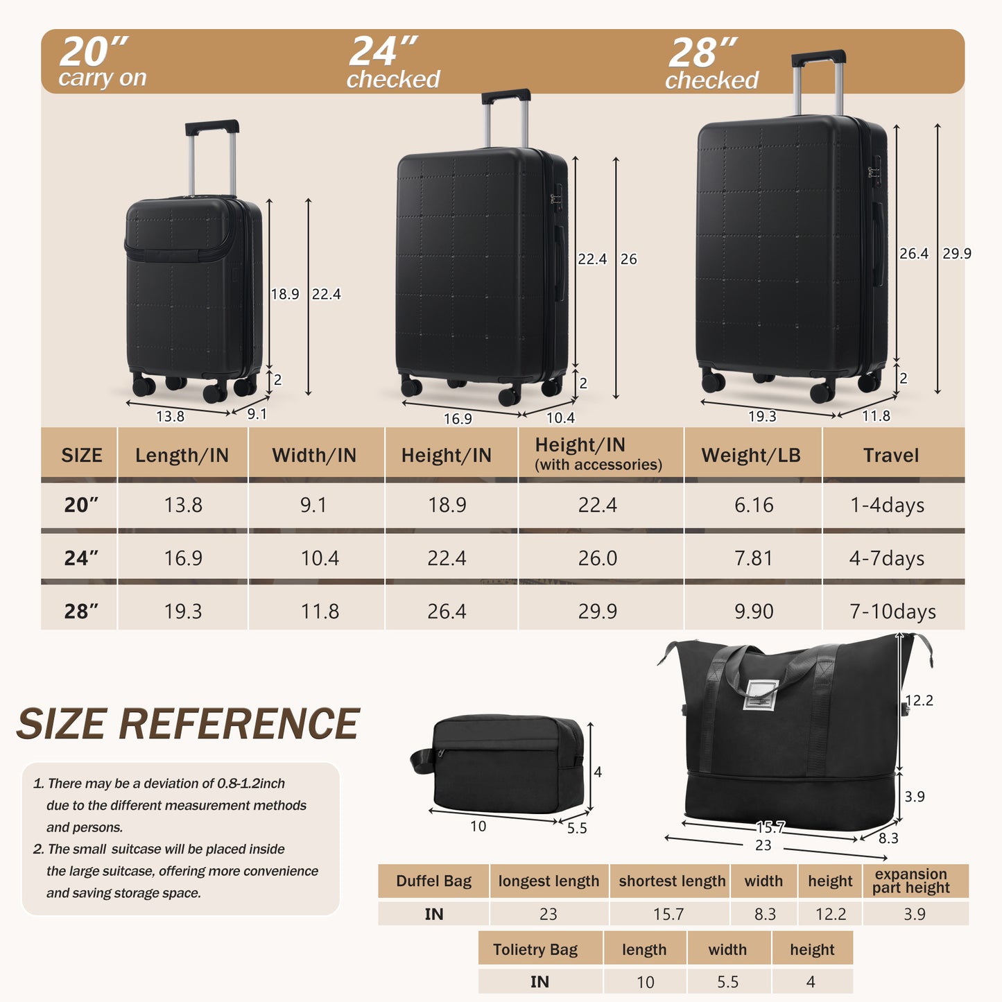 Hardside Luggage Set 5 Piece With Bags,20IN Half-opening Carry On Luggage With USB Port, Expandable 24IN 28IN Luggage With Double Spinner Wheels TSA Lock