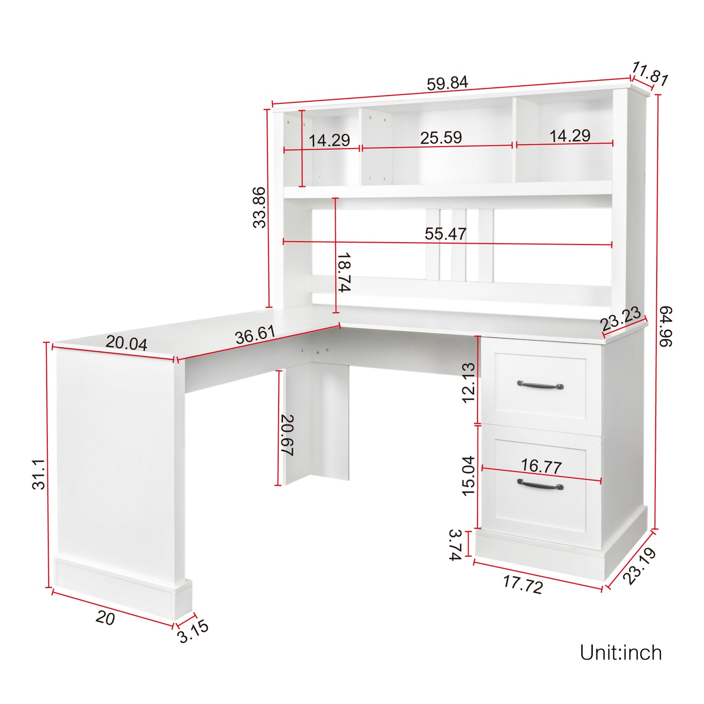 Home Office Computer Desk With Hutch, Antiqued White Finish