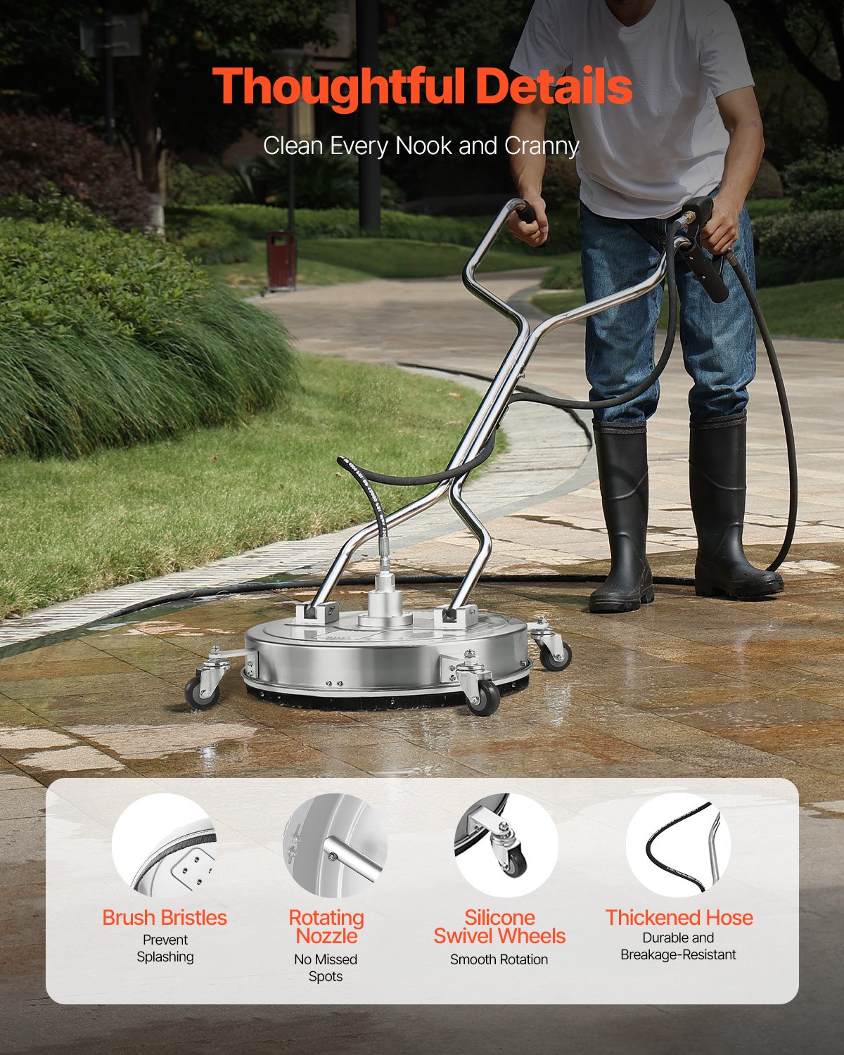 21' Pressure Washer Surface Cleaner 4 Wheels Dual Handle 4000 Max PSI