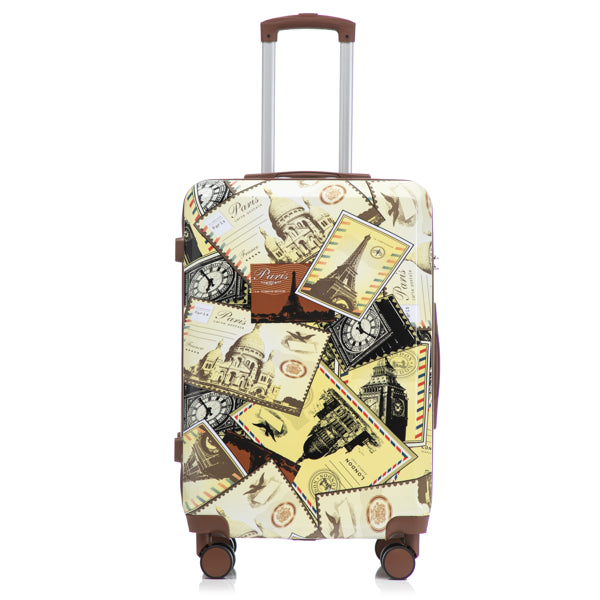 20"/24"/28" 3 Pcs/set In PC Spinner Wheel Luggage, Carry On Suitcase, With Printed Pattern And Combination Lock (City Stamps)