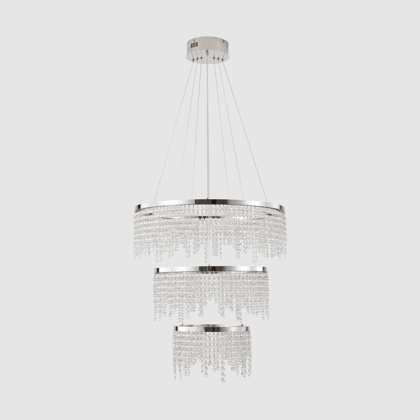 24-inch Crystal Chandelier LED Ceiling Lamp, Adjustable Color Temperature 3000K 4000K 6000K, Height Adjustable, Luxury Round Chandelier, Suitable For Living Room, Dining Room, Bedroom