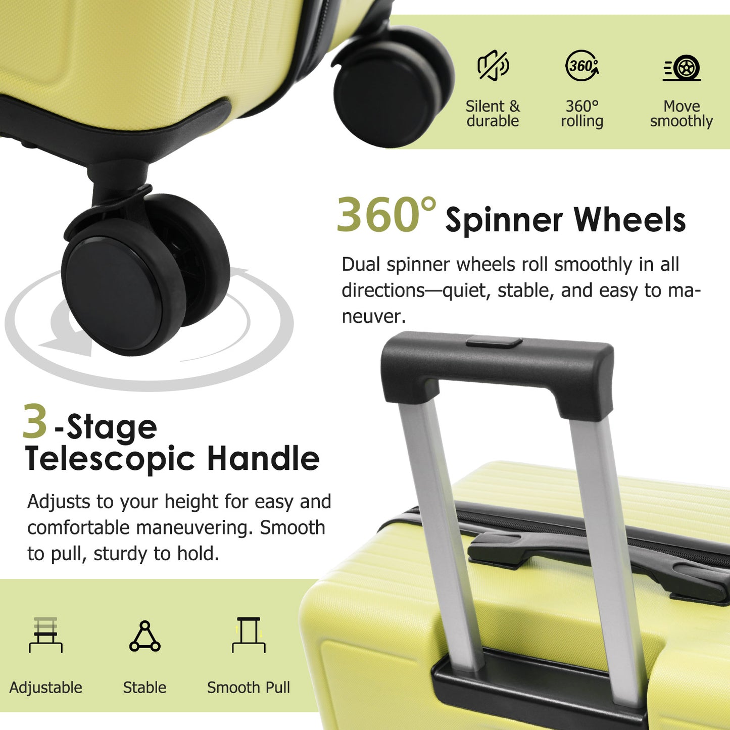 Luggage Set 3 Piece, Lightweight Durable ABS Suitcases With Spinner Wheels And TSA Lock, Carry-on & Checked Travel Luggage 20-24-28