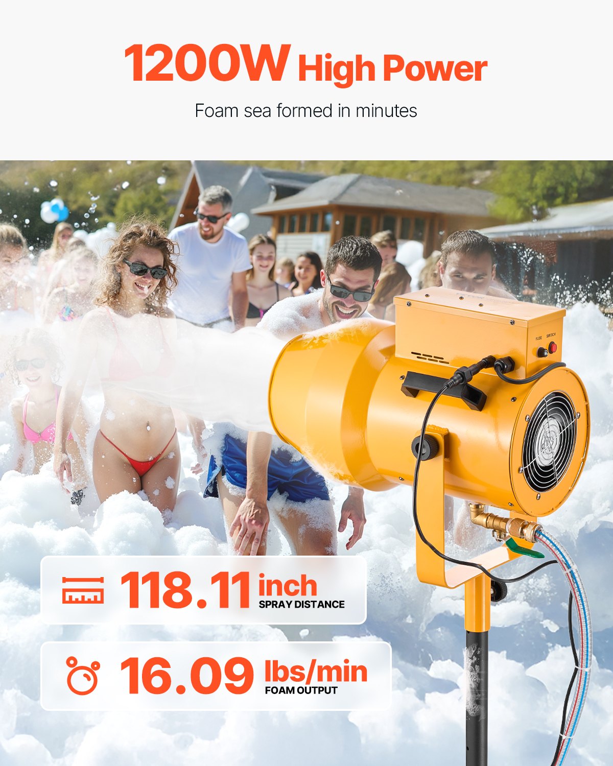 Foam Machine, 1200 W Party Foam Cannon, Foam Maker With 3 Packs Of Foam Powder, Foam Party Machine With 20 Gal Water Tank, For Backyard, Pool, Outdoor Events, Birthdays, Celebrations & Party