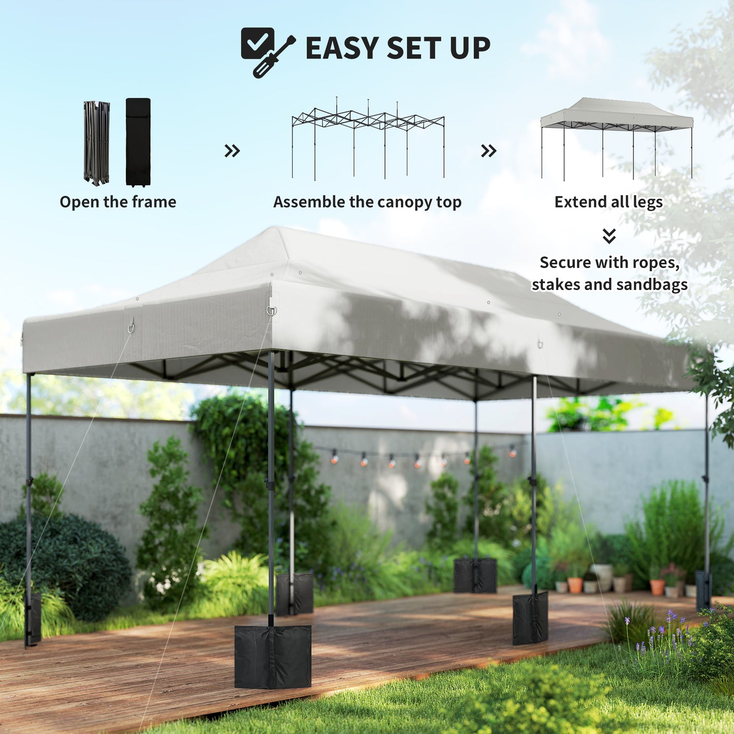 10 x 20 ft Pop Up Canopy Tent, Heavy Duty UPF50+ Outdoor Portable Instant Canopy Shelter with Wheeled Bag, White