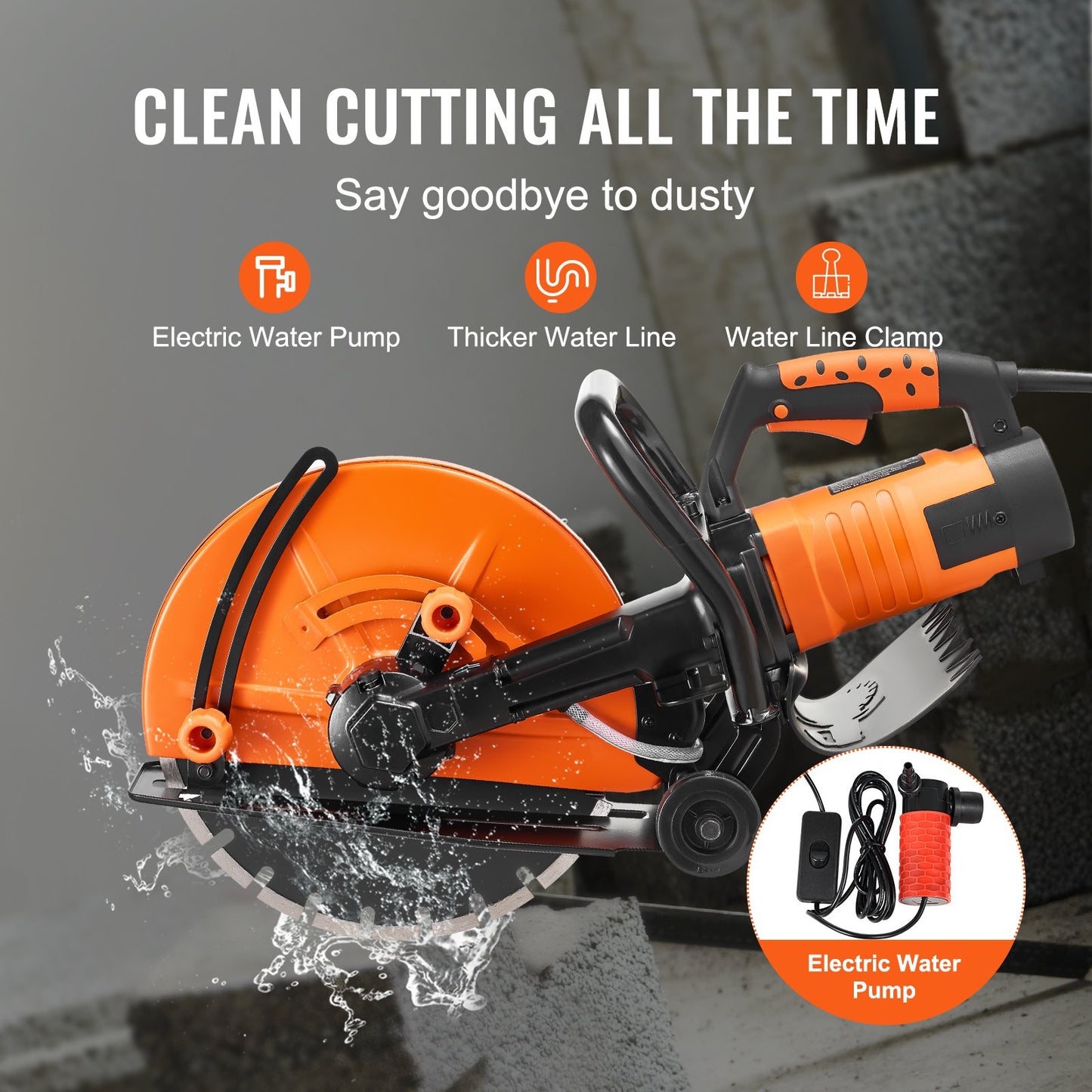 Electric Concrete Saw, 14 In Circular Saw Cutter With 5 In Cutting Depth, Wet/Dry Disk Saw Cutter Includes Water Line, Pump And Blade, For Stone, Brick, Porcelain, Concrete, 3200W/15A Motor