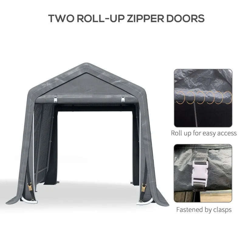 Garden Garage Storage Tent, Metal Frame Bike Shed W Zipper Doors