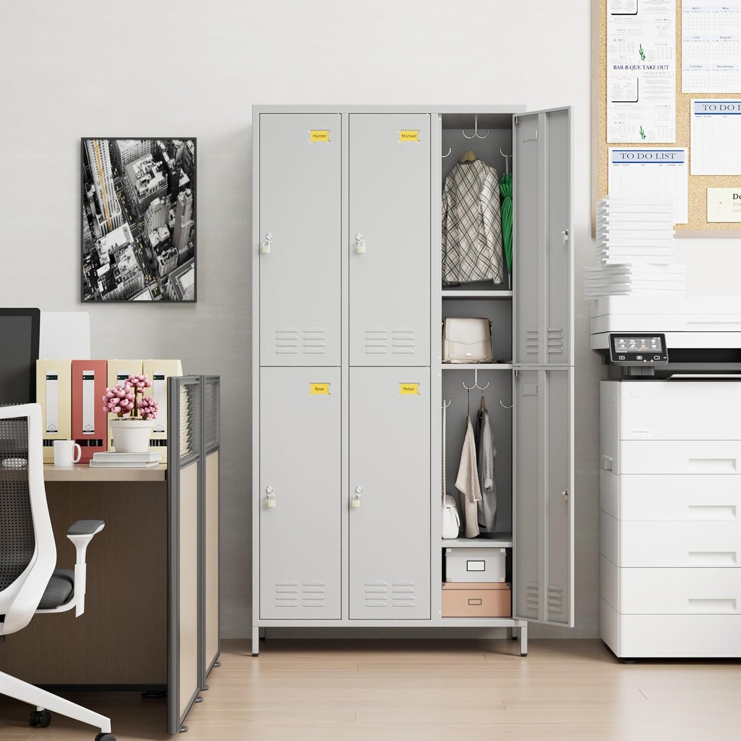 6 Doors Employee Locker With 18 Hooks,Industries Double Tier Metal Locker For School Office Gym Home Employees Staff Sundries Room