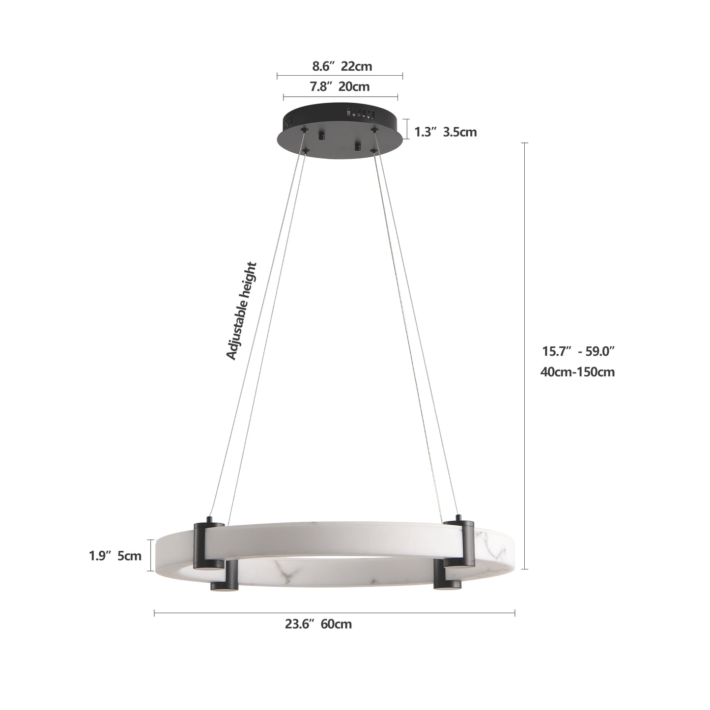 Modern LED Pendant Light, 24-Inch Round Hanging Chandelier With Adjustable Height, Marble Finish Resin Ring Ceiling Light For Dining Room, Kitchen Island, Living Room