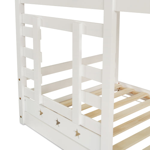 Bunk Bed Storage Children Cabin Bed Single Bed With Window For Kids, Twin Sleeper 190x90 Cm, Solid Pine Wood,3FT -White
